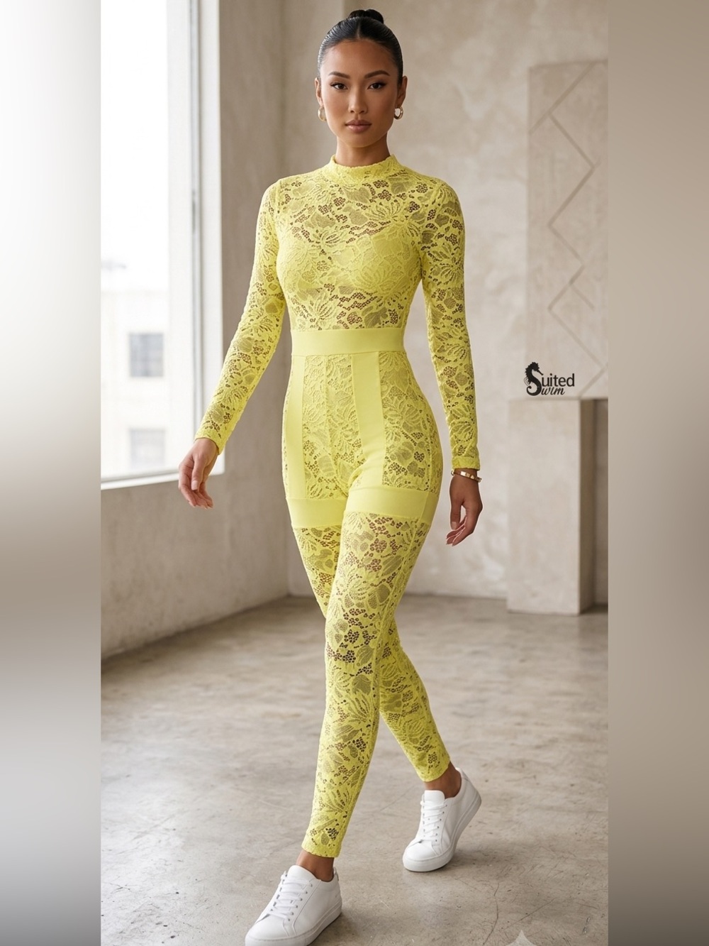 Hollow-Out Bodysuit - Yellow